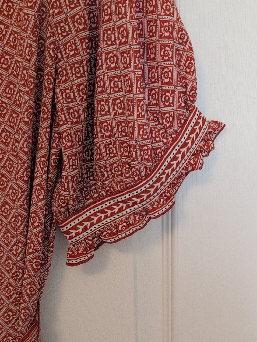 Max Studio Rust-Red Geometric Button-Front Midi Dress - Picture 4 of 9